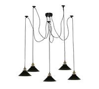 LEDSone 5 Way Spider Pendant Light - Vintage Industrial Ceiling Lights with Metal Black Cone Shades - Retro Lamp, Height Adjustable 2m Cord with E27 Fitting for Decorative Ceiling Lights Living Room