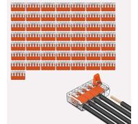 LEDSone 5 Way Wire Connector Reusable Spring Lever Terminal 10 Pieces for Solid, Stranded, Flexible Wires Grey/Orange (50 Pack)