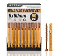 LEDSone 50 Pcs Screws and Wall Plugs Set(50 x Masonry Screws, 50 x Expansion Anchor Bolts), 6mm x60mmWall m6,m8 Plug, for Brick Concrete Drywall Self Tapping Screw and Wall Plugs