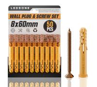 LEDSone 50 Pcs Screws and Wall Plugs Set(50 x Masonry Screws, 50 x Expansion Anchor Bolts), 8mm x60mmWall for Brick Concrete Drywall Self Tapping Screw and Wall Plugs