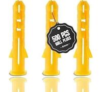 LEDSone 500Pcs Yellow Wall Plugs Plasterboard, 6mm Raw Screw Plugs Plastic Fish Type Extension Raw Plugs Fixings for Masonry Effective Mounting of TV's Mirrors Screw (6mm Yellow)