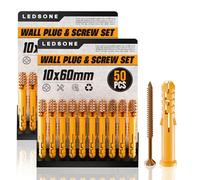 LEDSone 50pcs x 2 Pack Wall Plugs and Screw 60mm x 10mm Set Anchor Bolt for Masonry Brick Concrete Heavy Duty Brick Concrete Fixings Plug screws for Mounting TV
