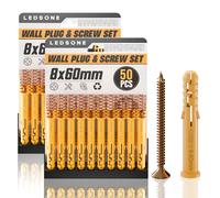 LEDSone 50pcs x 2 Pack Wall Plugs and Screw 60mm x 8mm Set Anchor Bolt for Masonry Brick Concrete Heavy Duty Brick Concrete Fixings Plug screws for Mounting TV