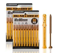 LEDSone 50pcs X 2Pack Wall Plugs and Screw 10 x 80mm Set Anchor Bolt for Masonry Brick Concrete Heavy Duty Brick Concrete Fixings Plug screws for Mounting TV