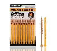 LEDSone 50Pcs Yellow Screws and Wall Plugs Set Wall Anchors and Kit 50 x Masonry Screws Expansion Anchor Bolts 6x 80mm Rawl Plugs for Brick Concrete Drywall Wall Plugs