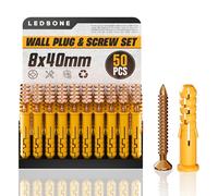LEDSone 50Pcs Yellow Screws and Wall Plugs Set Wall Anchors and Kit 50 x Masonry Screws Expansion Anchor Bolts 8 x 40mm Rawl Plugs for Brick Concrete Drywall Wall Plugs