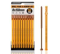 LEDSone 50Pcs Yellow Screws and Wall Plugs Set Wall Anchors and Kit 50 x Masonry Screws Expansion Anchor Bolts 8 x 150mm Rawl Plugs for Brick Concrete Drywall Wall Plugs
