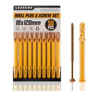 LEDSone 50Pcs Yellow Screws and Wall Plugs Set Wall Anchors and Kit 50 x Masonry Screws Expansion Anchor Bolts 10x 120mm Rawl Plugs for Brick Concrete Drywall Wall Plugs