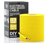 LEDSone 5m Electrical Cable Wire, 3 Core 0.75mm² Round Yellow Fabric Cable, Vintage Flex Cloth Braided Wire for DIY Lamps Industrial Pendant Lights Flexible Lighting Project (Yellow, 5M)