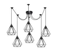 LEDSone 6 Heads Spider Ceiling Pendant Light Fixtures 20cm Black Metal cage E27 Height Adjustable Chandelier Light for Dining Room, Living Room, Kitchen, Bedroom