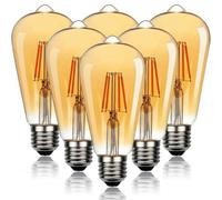 LEDSone 6 Pack Vintage LED Light Bulbs E27 ST64 Edison Screw, 8W (80W Equivalent) 800LM, Retro Amber Glass, 2700K Warm White, Dimmable Filament Squirrel Cage Lamp