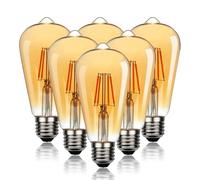 LEDSone Vintage LED Edison Bulbs, 4W, Warm White 2700K, ST64 Antique LED Filament Bulbs with 80+ CRI, E27 Medium Base, Dimmable, Clear Glass, Pack of 6
