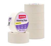 LEDSone 6 Rolls White Strong Adhesive Masking Tape 48mm X 45m All Purpose Durable Easy Tear Clean Removal Multi Surface Use DIY Craft for Indoor Painting Decorating Prevent Paint Bleed