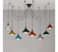 LEDSone 8 Head Spider Pendant Light, Industrial Multi Colour Ceiling Light with 22cm(8.7") Metal Shades, Adjustable 2m Cables, E27 Hanging Light Fitting for Kitchen Island, Living Room, Bedroom