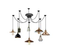 Ledsone 8 Head Vintage Industrial Spider Pendant Ceiling Light Cluster Braided Cable With Bulbs