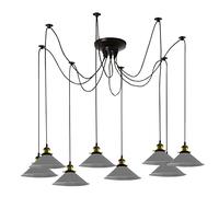 LEDSone 8 Heads Spider Pendant Light Industrial Metal Cone Shades with E27 Lamp Holder Adjustable DIY Vintage Hanging Ceiling Spider Pendant Lamp for Living Room Bedroom Bar Cafe (Grey)