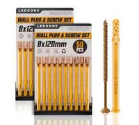 LEDSone 8 x 120mm Screws and Wall Plugs 50 pcs X 2Set Masonry Brick Concrete Fixings Plugs Assortment Kit Plugs and Screws in Compartment Box Zinc Galvanized 3 Different Size