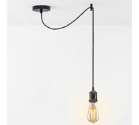 LEDSone Adjustable E27 Pendant Light - Modern Industrial Hanging Ceiling Lamp with Black Fabric Cable, Vintage Swing Arm Holder for Kitchen, Bedroom & Reading