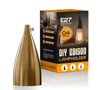 LEDSone Antique Brass E27 Lamp Holder Glossy Vintage Edison Screw Bulb Holder, 4A 250V, DIY Pendant Ceiling Light Socket, Retro Industrial Style, Shiny Black (1 Pack) (4 PC Yellow Brass)