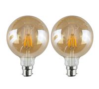 Ledsone B22 G125 Led Filament Bulbs 8W Dimmable Vintage Bayonet Globe Lights, 800Lm, 2700K Warm White, Pack Of 2