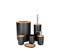 LEDSone Bathroom Accessory Set 4 Pieces - Bathroom Organiser with Tootbrush Holder, Lotion Soap Dispenser, Tumbler, Soap Dish - Modern Bathroom Decor - Bathroom Accessories Set (Black 02)