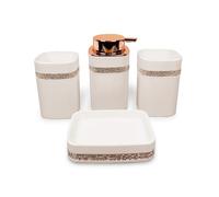 LEDSone Bathroom Accessory Set 4 Pieces - Bathroom Organiser with Tootbrush Holder, Lotion Soap Dispenser & Tumbler - Bathroom Accessories Set