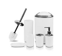 LEDSone Bathroom Accessory Set 4 Pieces - Bathroom Organiser with Tootbrush Holder, Lotion Soap Dispenser, Tumbler, Soap Dish - Modern Bathroom Decor - Bathroom Accessories Set (White)