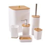 LEDSone Bathroom Accessory Set 6 Pieces Bathroom Organiser with Tootbrush Holder, Lotion Soap Dispenser, Tumbler, Soap Dish Modern Bathroom Decor Bathroom Accessories Set (White 01)
