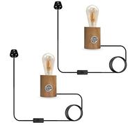 LEDSone Bedside Lamps Set of 2, Retro Wood Bedside Table Lamp, Tripod Desk Lamp with 3 Pin Plug in with ON/Off, Desk Lamps for Living Room, Bedroom, Office, E27 Base