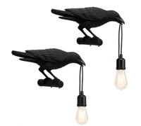 LEDSone Black 2 Pack Crow Wall Lamp Resin Material E27 Base | Raven Art Deco Bedside Decor Plug in Cord Wall Lamps for Bedroom, Office, College Dorm, Right Black Wall