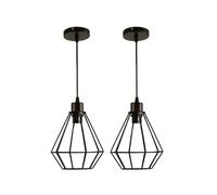 LEDSone Black 2 Pack Pendant Light Metal Industrial Style Hanging Ceiling Lamp with Adjustable 95cm Cable E27 Bulb Holder Wire Cage for Kitchen Bedroom