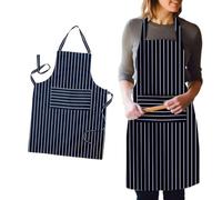 LEDSone Black and White Striped Cotton Chef Apron with Front Pocket