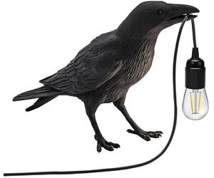LEDSone Black Birds-Table Lamps Resin Crow-Desk LED Lamp E27 Base Modern Raven Art Deco Bedside Decor Plug-in Cord Table Lamps for Bedroom, Office, College Dorm, Right Black Wall