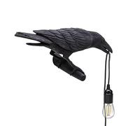 LEDSone Black Birds Wall Lamps Resin Crow LED Lamp E27 Base Modern Raven Art Deco Bedside Decor Plug in Cord Wall Lamps for Bedroom, Office, College Dorm, Right Black Wall