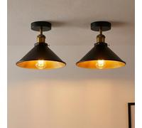 LEDSone Black Gold Metal Cone Ceiling Light 22cm 2 Pack with Bulb Included