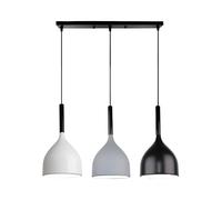 LEDSone Black, White & Grey Metal Pendant Light, Adjustable 3-Head Ceiling Fixture 30x38cm, E27 Hanging Lamp for Dining Room, Kitchen, Bar, Restaurant, Bedroom