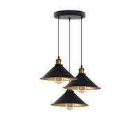 LEDSone Black Industrial Pendant Light Retro 3-Light Ceiling Fixture with E27 Holders Adjustable Wires for Living Room, Café, Hotel, Bar, and Hallway