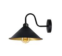 LEDSone Vintage Wall Light Fixture, Vintage Black Wall Sconce E27 Base Socket Screw Type Industrial Wall Mounted Swan Neck Cone Shape Shade Wall Sconce (Black Inner Gold, Without Bulb)