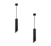 LEDSone Black Long Tube Light Fixtures with Inner Gold Single Head Nordic Modern GU10, 30CM Aluminum Cylindrical Suspension Tube Light, Suitable Downlight for Kitchen Island Dining Room
