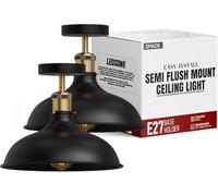 LEDSone 2 Pcs Vintage Industrial Ceiling Lights 36CM Semi Flush Mount Lighting Fixtures Black Modern Large Ceiling Light Semi Flush Ceiling Lights for Kitchen Hallway Dining Rooms Living Rooms Bar