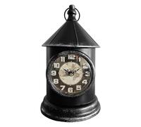 LEDSone Black Metal Table Clock - Lantern-Style Mantel & Desk Piece with World Map Face, Battery-Powered Rustic Tabletop Clock for Home & Office Décor Battery Operated Analogue Clock