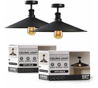 LEDSone Black Modern Semi Flush Mount Ceiling Light Metal 2 Pack Flat Shape Pendant Lamp Chandelier LED Lights Fitting for Kitchen Bedroom Hallway Restaurant Hotel