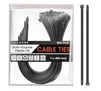LEDSone Black Pack of 100 Cable Ties 7mm x 450mm, Nylon Zip Ties, Multi-Purpose Tie Wraps, Secure Self-Locking Mechanism, for Home, Garden, Office and DIY