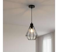 LEDSone Black Pendant Light Fitting, Geometric Cage Style E27