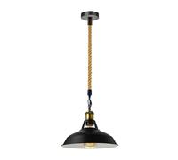 LEDSone Black Pendant Light Fitting with Shade, 30cm Shade Pendant Light, E27 Metal Hemp Light Pendant, Industrial Ceiling Pendant, Adjustable Rope Ceiling Lighting, Hanging Lights for Kitchen