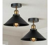 LEDSone Black Semi Flush Ceiling Light 22cm Metal Cone Shade 2 Pack Indoor