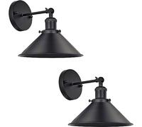 LEDSone Black Wall Light Sconce Fitting Metal Firm Wall Mount 180 Degree Adjustable Swing Arm Industrial Wall Fixtures lamp with Cone Light Shade for Livingroom, Kitchen, (2 Pack-Style 1)