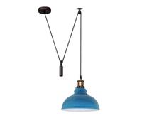 Ledsone Blue Ceiling Pendant Light Adjustable 2M Cable 60W E27 Bulb Base Industrial Pulley Lighting Lamp Metal Wide Light Shade