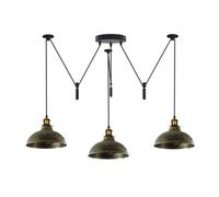 Ledsone Brushed Brass 3 Light Pulley Pendant Adjustable 2M Dome Lampshade E27 Base 110-240V Ceiling Fixture For Bedroom