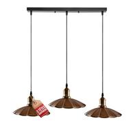 LEDSone Brushed Copper Modern 3 Head Pendant Light, Vintage Ceiling Bar Light Fitting, Adjustable Hanging Rope Light, E27 Socket Industrial Chandelier Lamp for Kitchen Dining Room Bar